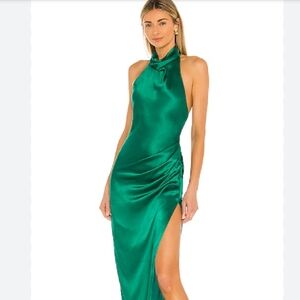 Emerald Green Halter Maxi Dress with Asymmetrical Slit